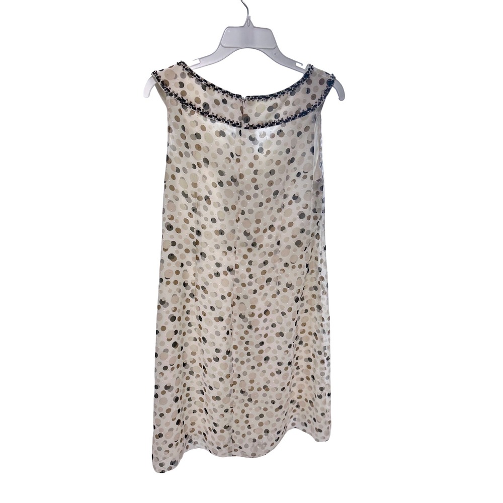 Adrianna Papell Womens Polka Dot Beaded Sequin V-Neck Shift Dress Cream Size 12 - Picture 2 of 7
